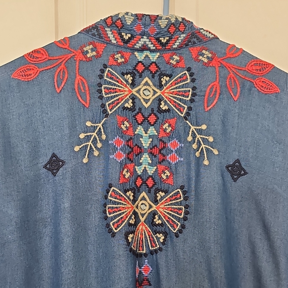 Johnny Was Piper Shirt Tail Kimono Boho Embroidered Large Preowned - Picture 5 of 14